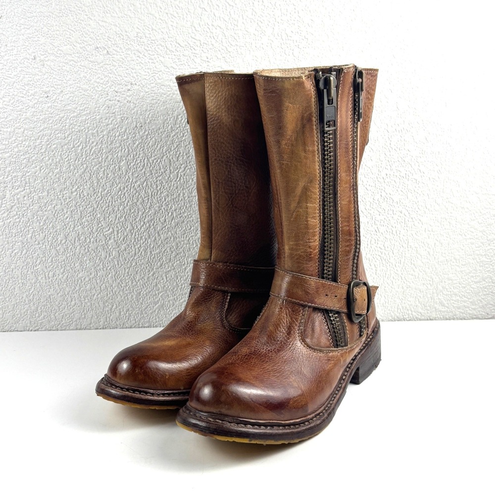 Bed Stu Hustle Motorcyle Boots Womens 6.5 Tan Leather Cobbler Series Dual Zip